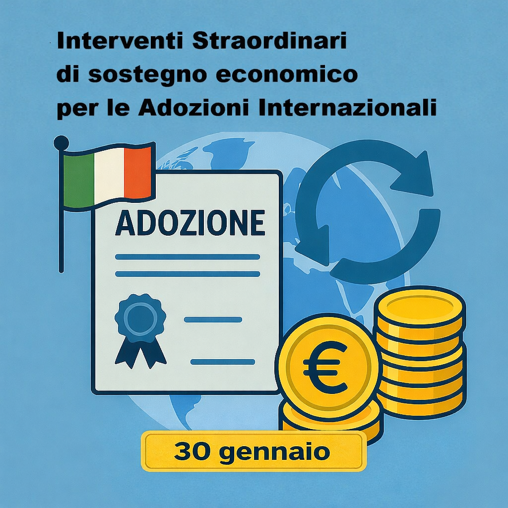 Scadenza termine di presentazione delle istanze relative ai contributi economici straordinari (DM 5 settembre 2025) per il sostegno economico ai genitori adottivi nell’ambito delle adozioni internazionali.